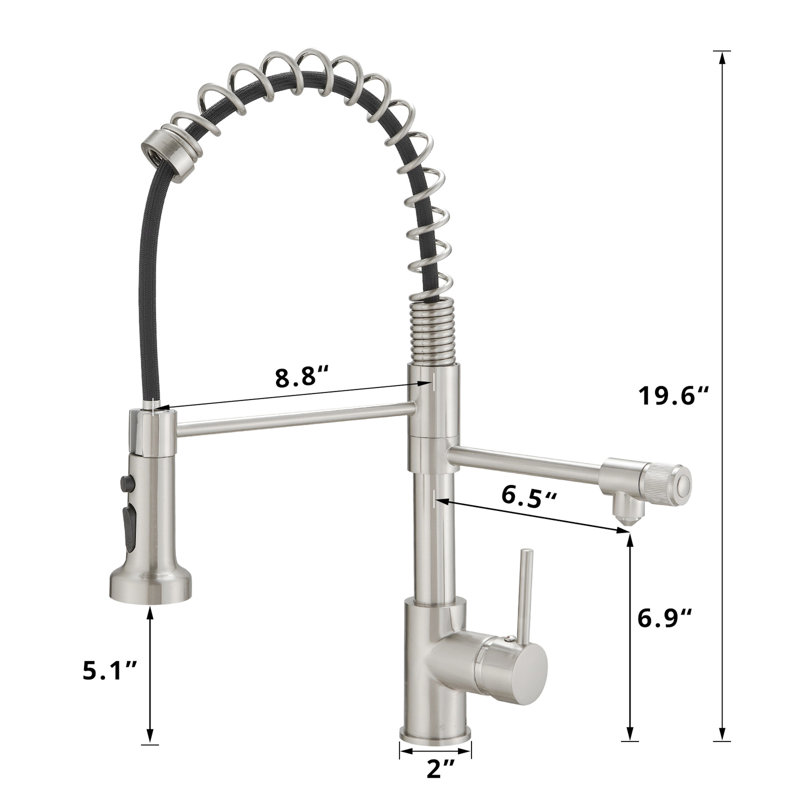 Robinet de cuisine de style contemporain avec purificateur et eau potable - Filtre rétractable dans un évier en nickel brossé