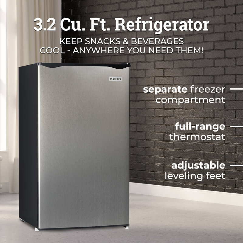 Igloo 3.2 Cubic Feet Freestanding Mini Fridge with Freezer, Stainless
