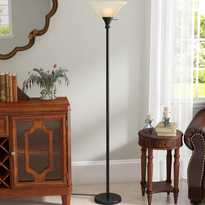 Sagers 70'' Torchiere Floor Lamp, Dark Bronze, Off-White