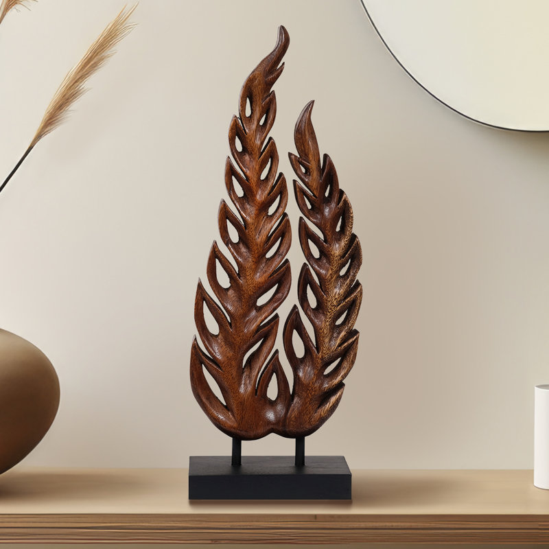 Bayou Breeze Artistic Handmade Wooden Leaf Sculpture – Handcrafted Home Accent and Christmas Table Decor
