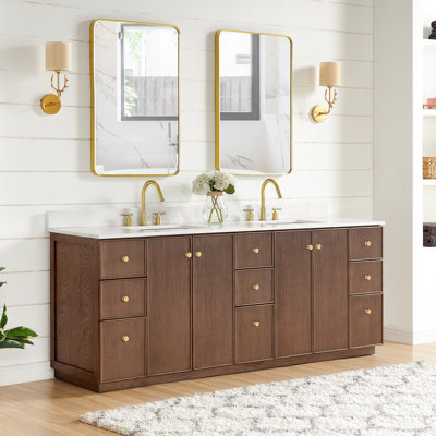 Waubun Rally 84'' Free Standing Double Bathroom Vanity with Calacatta Quartz Top