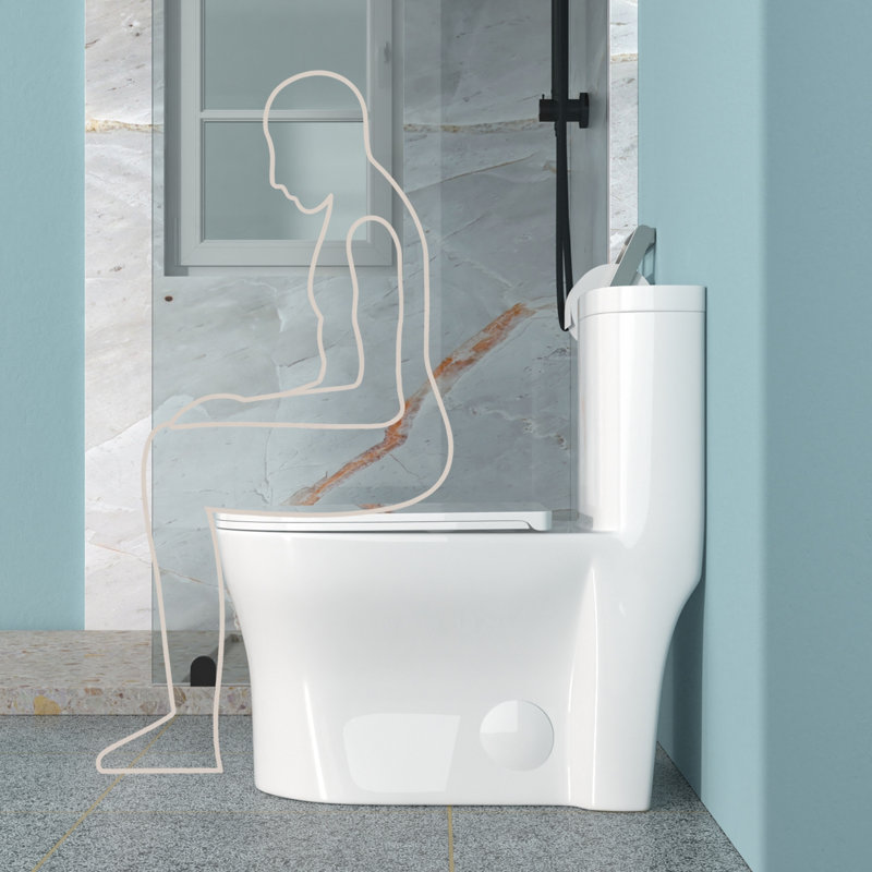 Toilette une pièce en céramique avec chasse d'eau, chasse double et siège à dégagement rapide