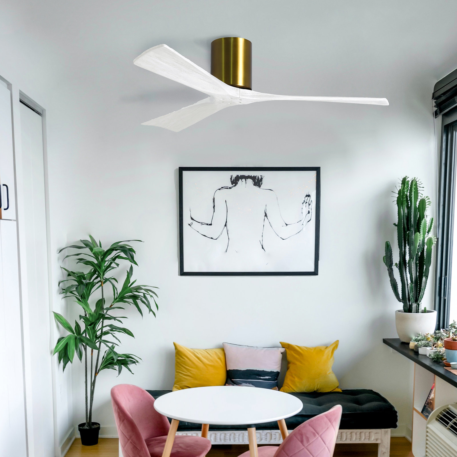 Olivier Ceiling Fan, Brushed Brass, Matte White, 52"
