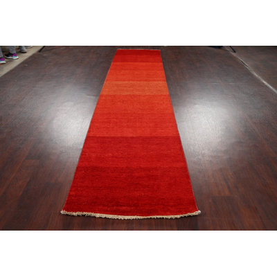 Tapis de couloir unique en laine noué à la main 2 pi 7 po x 12 pi 4 po New Age