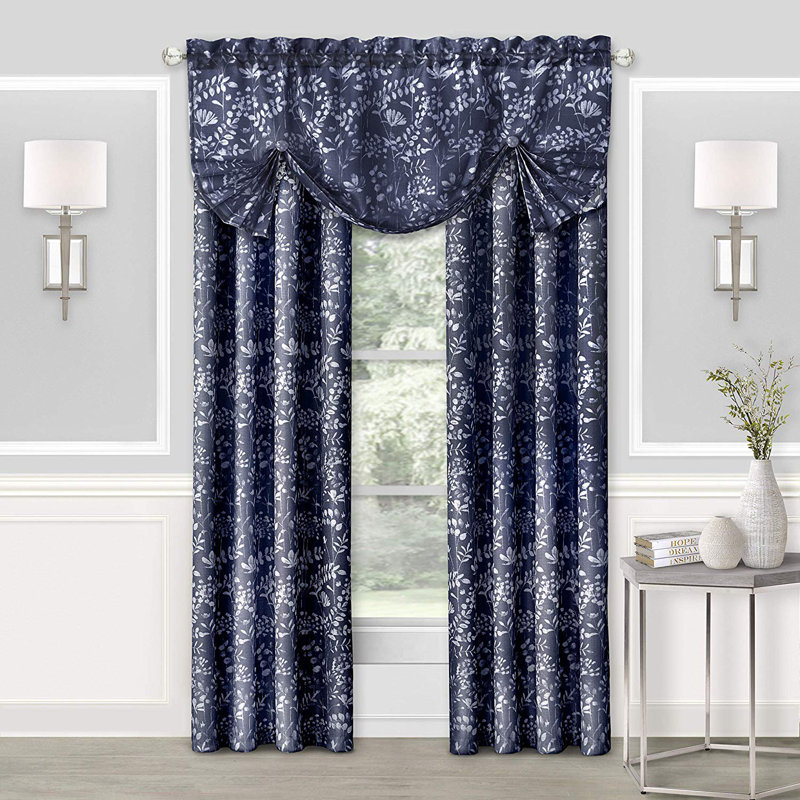Pullen Semi Sheer Curtain Pair, 52"W x 84"L, Navy