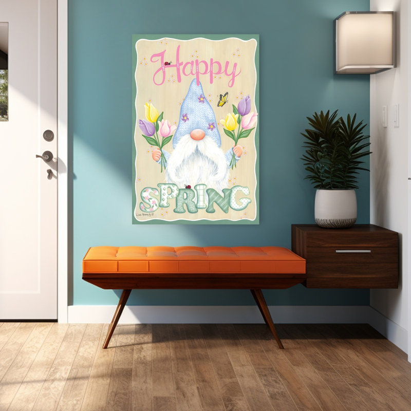Joyeux printemps, gnome fantaisiste, papillon, tulipe, art floral printanier, H 48 po x l 32 po