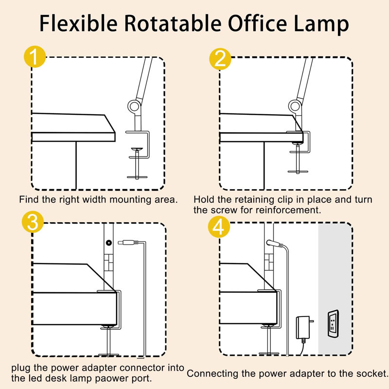 LED Desk Lamp with Clamp Flexible 4 sections Swing Arm Three light sources desk light, 4 Colour Modes & 5 Brightness, Eye Caring Led table light with Memory Function for table lamps for office