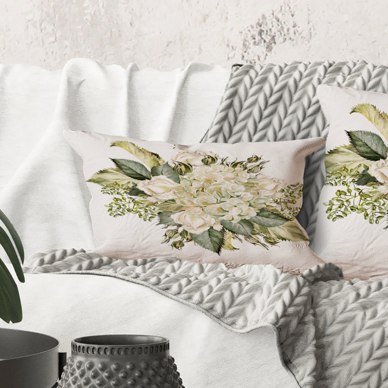 Coussin décoratif rectangulaire, magnifique bouquet avec hirrangées et roses
