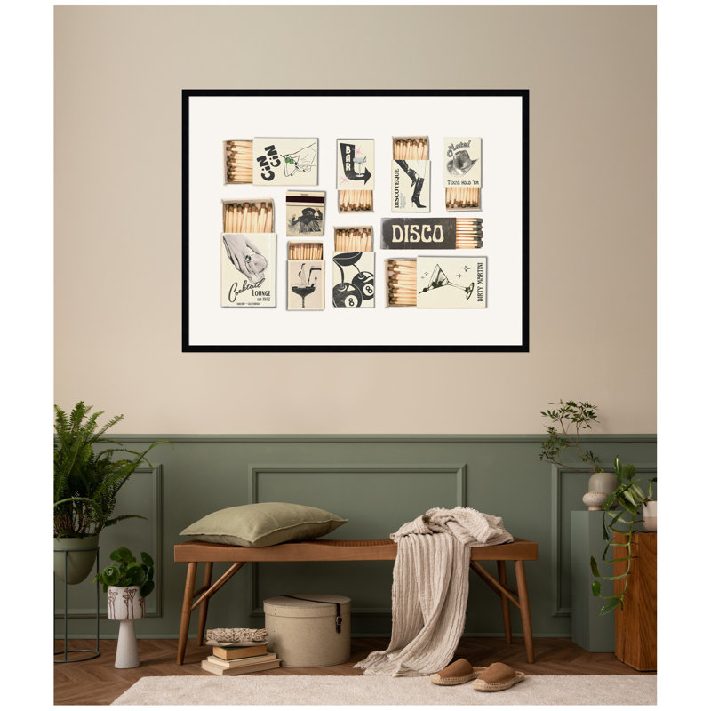 «Vintage Matchboxes Neutral Black and Beige» par Honey Island Studio, impression murale encadrée