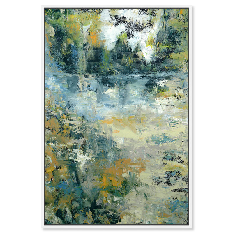 Green Moss Monet Garden Green Abstract Wall Art by Art Remedy, 55" H x 37" W, White Framed