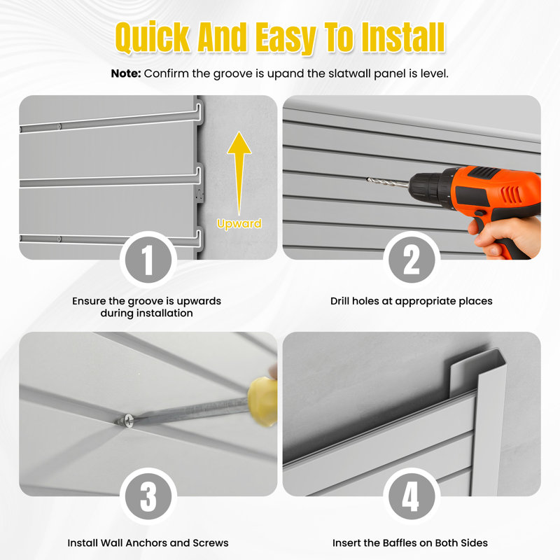 8-Pack PVC Slatwall Panels 4' x 1' Heavy Duty Interlocking Edge-banded Garage Storage System
