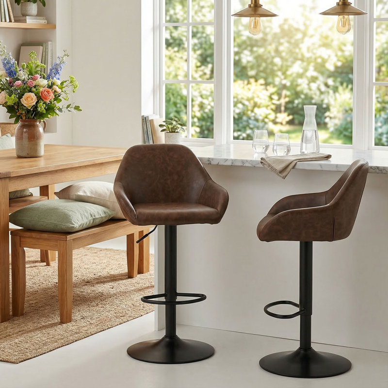 Ensemble de 2 tabourets de bar réglables, tabouret de bar pivotant avec repose-pieds café