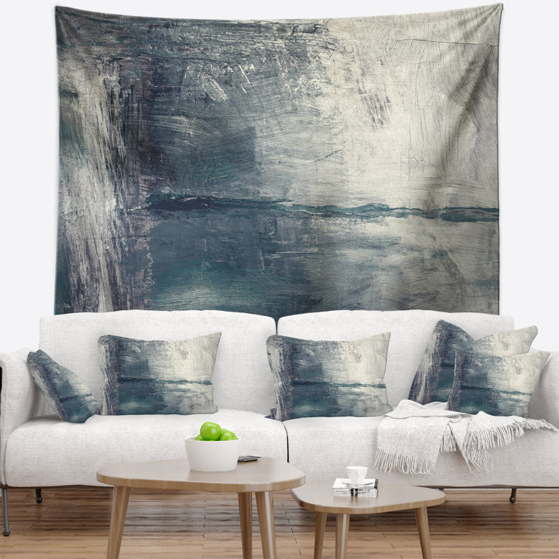 Tapisserie de peinture à l'huile à motif abstrait gris, H 50 po x l 60 po