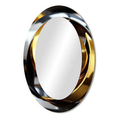 Circular Futuristic Gold And Silver Swirl - Modern Oval Wall Mirror