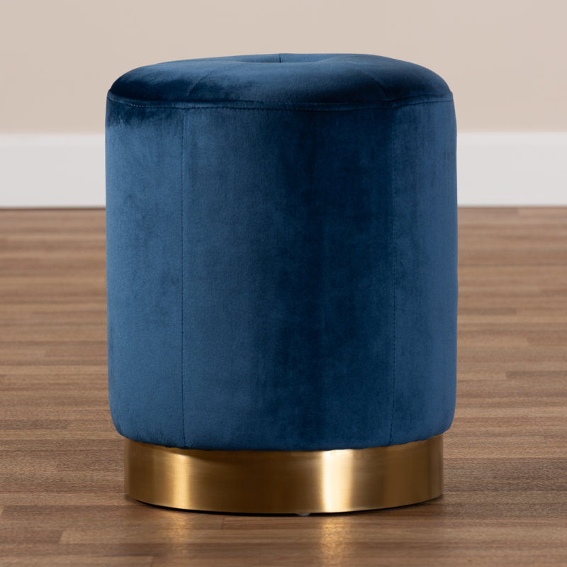 32cm Wide Velvet Tufted Round Solid Colour Standard Ottoman, Blue