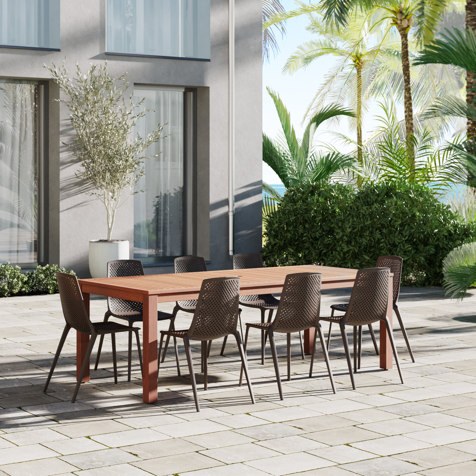 Anautica 88" Eucalyptus Patio Dining Set, Brown