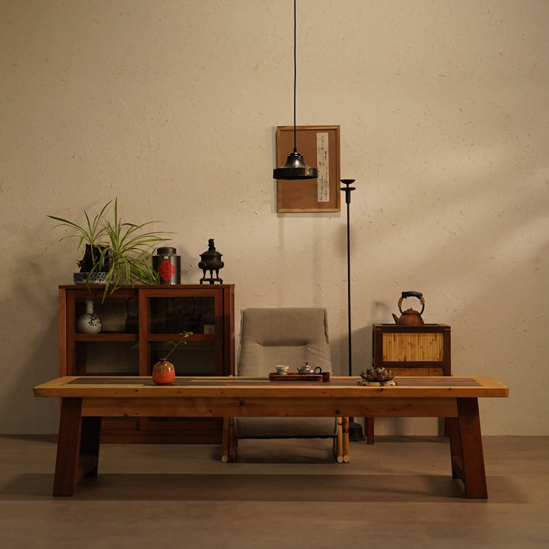 Table basse rétro en bois multicolore, H 16,5 po x L 97,6 po x l 27,6 po