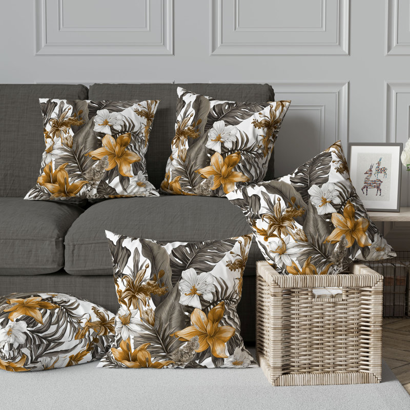 Coussin Rainforest Reverie Broadcloth, H 18 po x l 18 po, Blanc, bronze