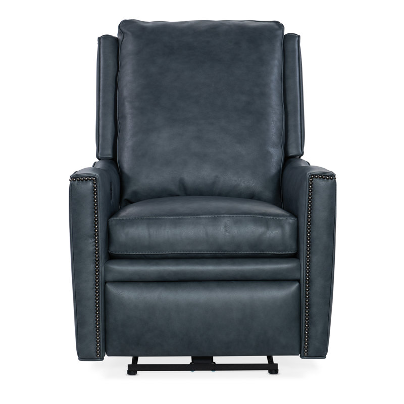 Davidson Recliner, Swivel Glider with Power Button, Nickel, Aline Light Gray Stonewash Genuine Leather