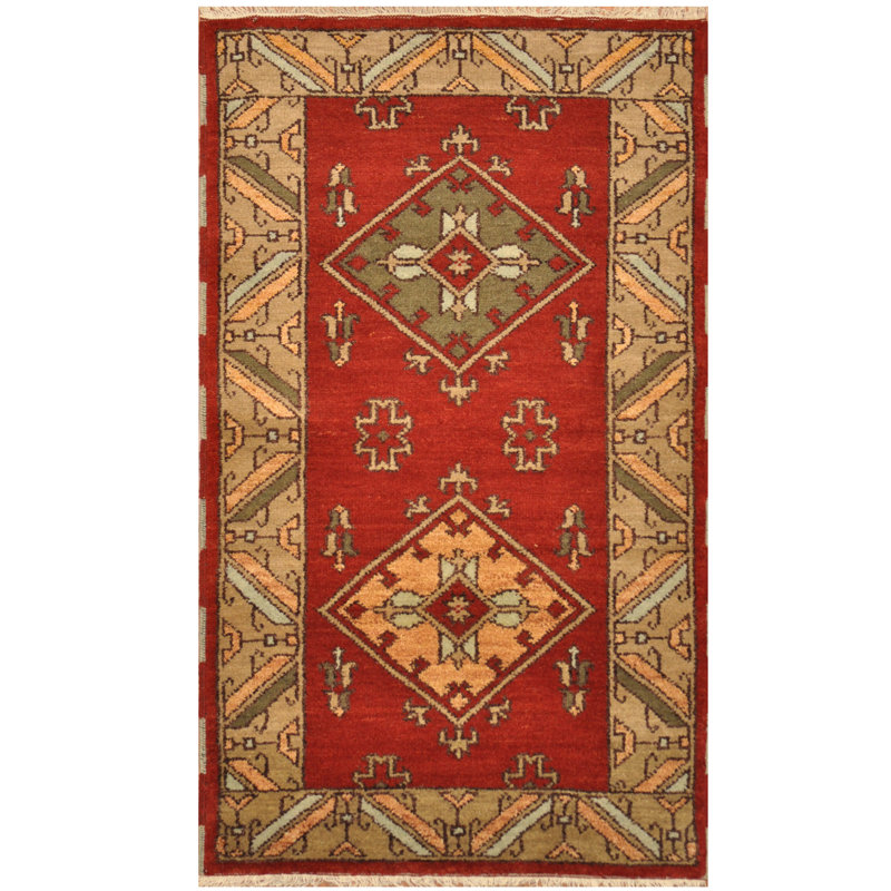 Tapis de zone en laine 3 pi x 5 pi à la main one-of-kind noué la kazak Sullivan