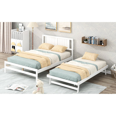Lit plateforme blanc avec lit gigogne réglable - Fabriqué en bois de pin et en matériaux