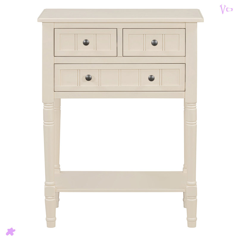 Narrow Console Table, Slim Sofa Table With Three Storage Drawers, Beige