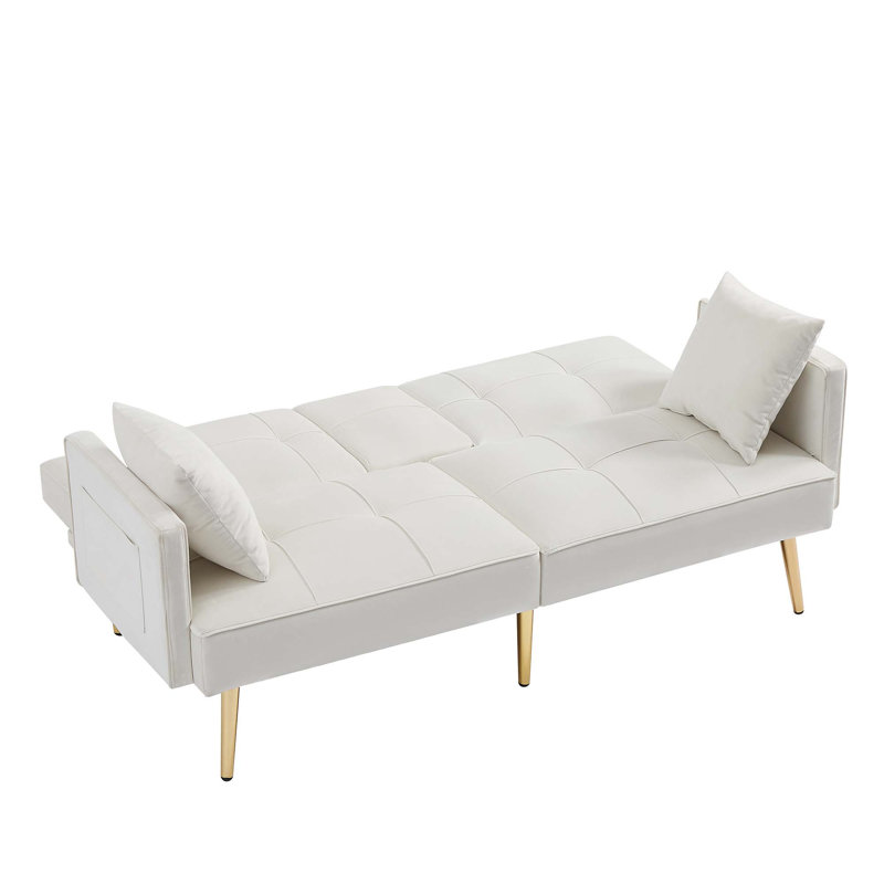 Malesa 69.20'' Square Arm Sleeper, Cream White Velvet 1