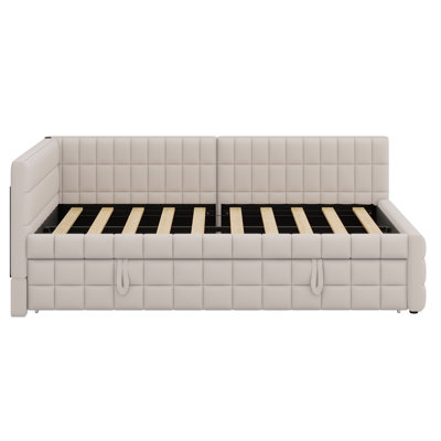 L-Shaped Upholstered Daybed With Pop Up Trundle And USB Ports