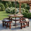 Table de pique-nique ronde 35,5 po avec 3 bancs intégrés et un trou pour parasol, brun-131279666