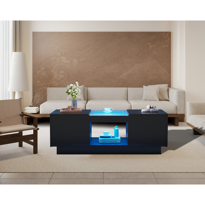 Solid Coffee Table with Storage, Black