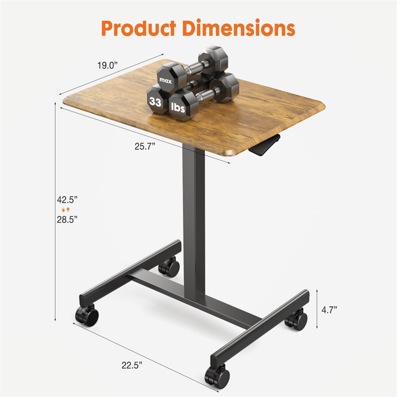 Chariot roulant pour ordinateur portable, petit bureau mobile pour travailler debout, Brun
