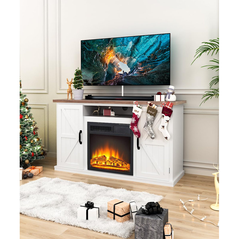 Crédence de rangement en bois massif l 47,5 po avec foyer électrique inclus
