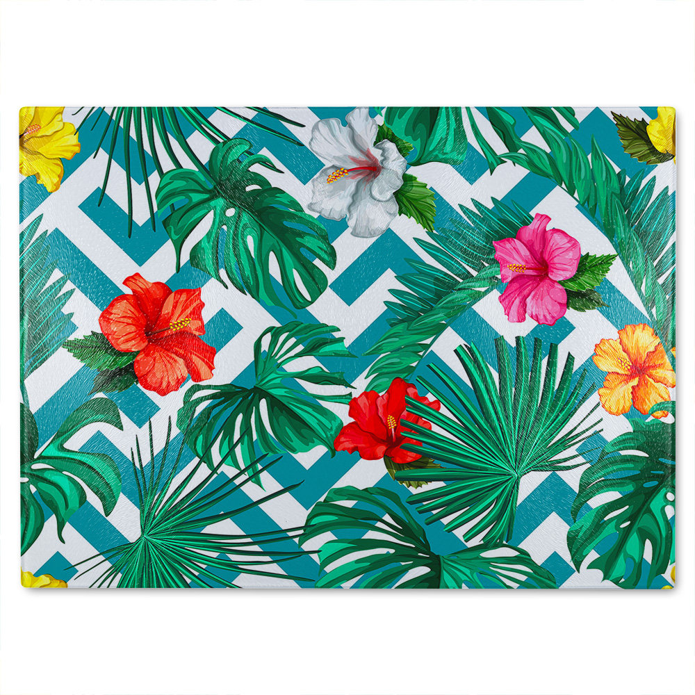 Tropical Leaves & Geometrics Glass Chopping Board