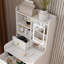 Coiffeuse 3 en 1 avec miroir à DEL et tabouret de rangement - coiffeuse de maquillage compacte avec 4 tiroirs, armoire de rangement et tabouret caché, panneau de densité, bibliothèque ouverte pour l'organisation de la chambre à coucher
