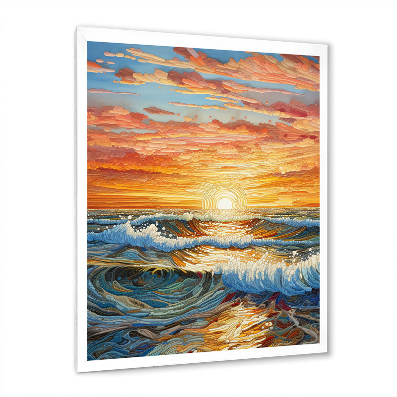 Rainbow Ocean Sunrise V, H 20 po x l 12 po x P 1 po, Cadre simple blanc