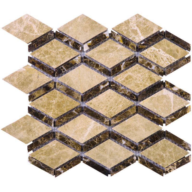 Emperador Natural Stone Grid Marble Look Mosaic Wall Tile, Brown/Beige
