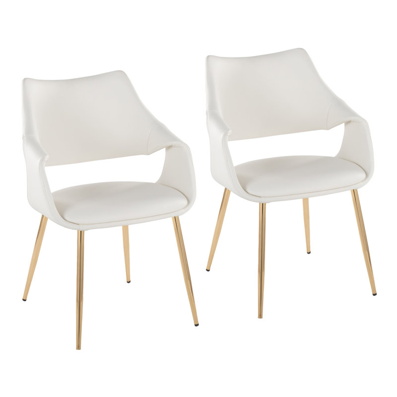 Chaise haute Arshad avec pieds fuselés en métal - ensemble de 2, Blanc, Doré