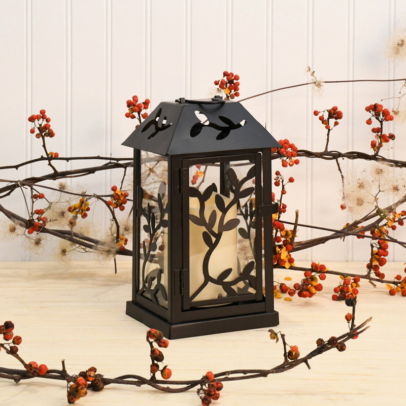 Black Vine Metal Lantern with Battery-Operated Candle