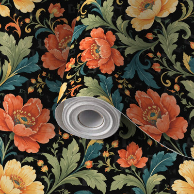 Papier auto-adhésif à motif de papier peint à motif floral grand orange jaune foncé foncé auto-adhésif et amovible 17,7 po x 118 po (45 x 300 cm)