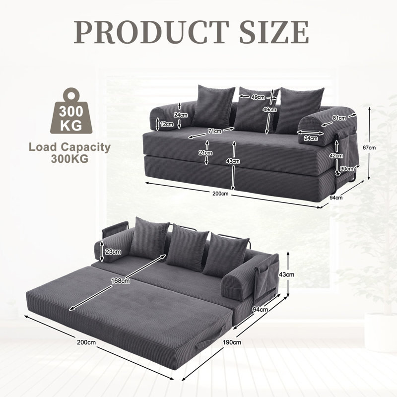3 Seater Corduroy Sofa, Dark Gray