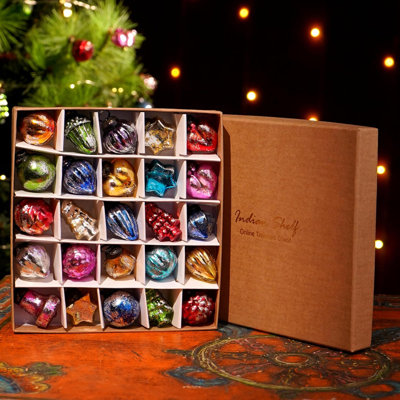 25 décorations de Noël rétro en verre vieilli, boules de Noël d'inspiration vintage pour sapin, couronne, guirlande et décoration intérieure