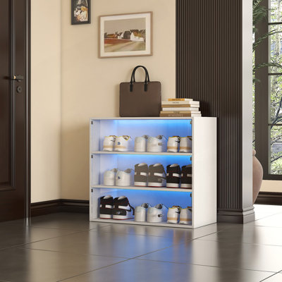 Glass Door Shoe Box Storage Cabinet With RGB LED Light, Perfect For Organized And Stylish Display