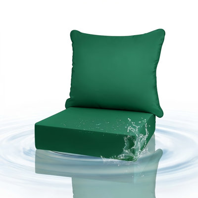 Ensemble de coussins et coussins de patio 24 po x 24 po x 4 po (coussins de remplacement pour dossiers de meubles) avec housse amovible, imperméable, résistant aux rayons UV, vert