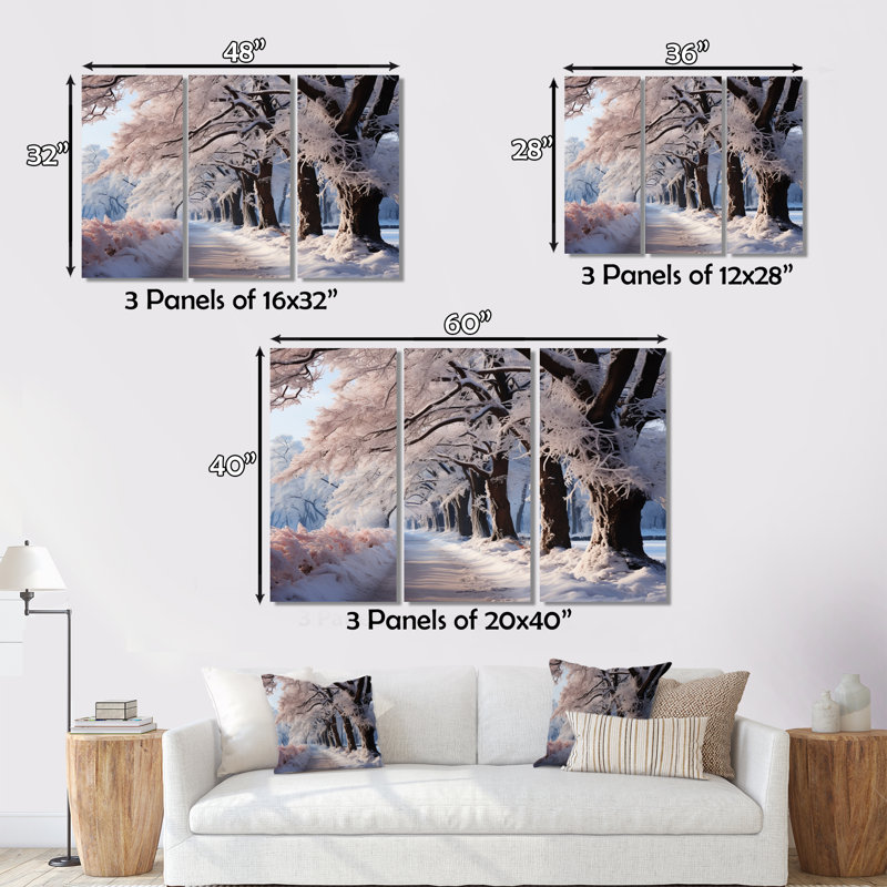 «Winter Frosty Forest III», reproduction sur toile 3 pièces, H 28 po x l 36 po x P 1 po