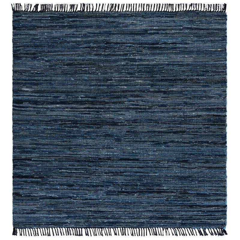 Abiram Hand Woven Denim/Cotton Rug in Blue/Black, Square 6'