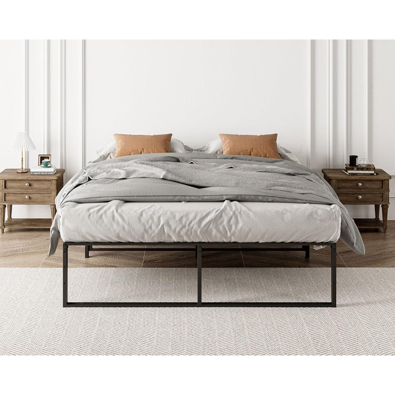 Queen Metal Bed Frame Platform with Steel Slat Support 14 Inch High Platform Bed Frame No Box Spring Needed Under Bed Storage Easy Assembly Quiet Sturdy Design