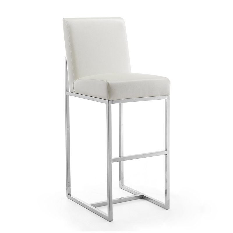 Element Modern Vegan Leather Upholstered Stainless Steel Bar Stool in Pearl White, Pearl White 