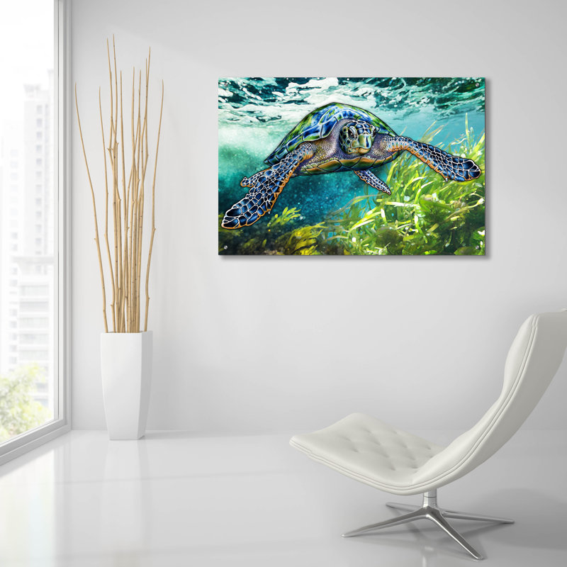 «Sea Turtle Reef» par Tim Jeffs, art mural en verre acrylique, H 24 po x l 36 po