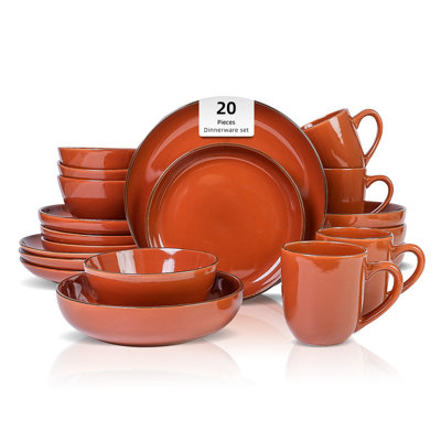 HomeVSS Euro-Nordic Shiny Glaze with Speckle Effect 20-Piece Stoneware Dinnerware Set, Service for 4