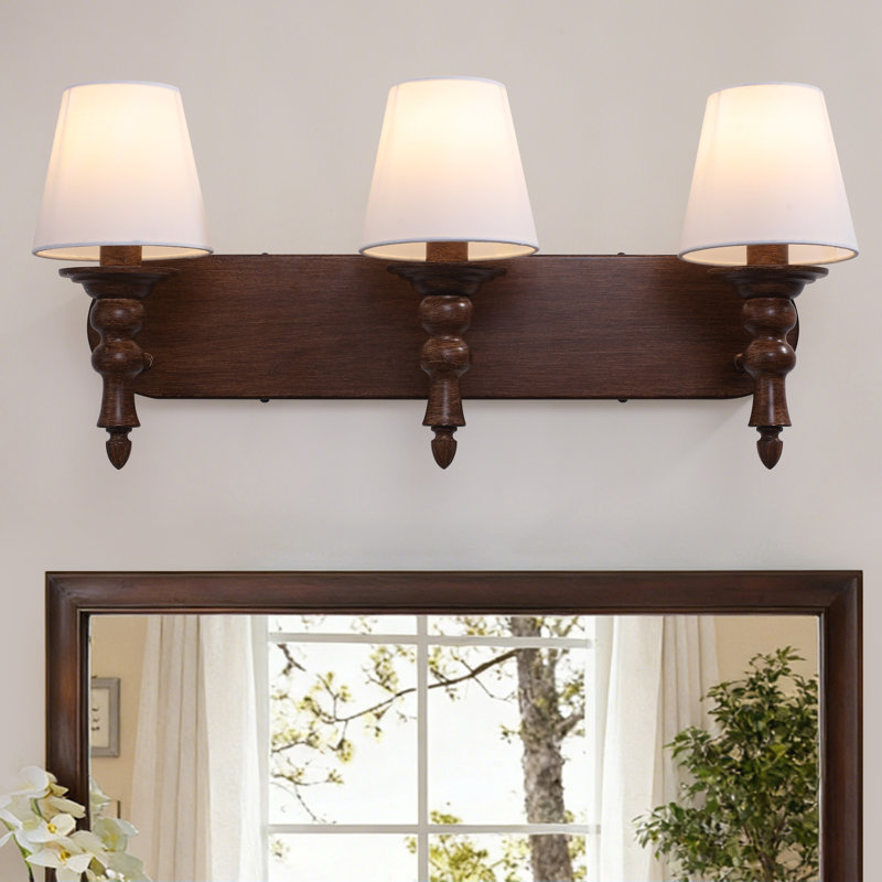 Éclairage de salle de bain 3 lumières à intensité variable avec abat-jour conique en tissu, 3 Lights, Brun